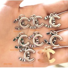 Cu173-2- Chanel Pendant Silver Edge Button Hollow Jewel CC Buttons Sewing Custom - 0.79"(20mm) -Cu173-2