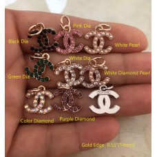 Cu196 - Gold Pendant Jewel CC Buttons Pearl Sewing - 0.55"(14mm) - cu196