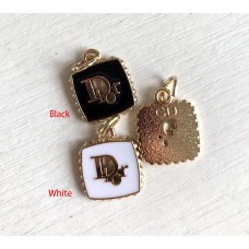 Cu108 - D Lock Buttons Ring Charm Black White 0.87"(22mm) cu108