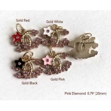 Cu111-2-  Charms Star Buttons Gold Edge Pink Diamond - 0.79"(20mm) - cu111-2