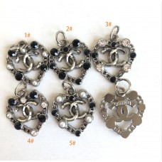 Cu115-  Pendant Charms Heart Buttons Silver Edge White Diamond White Pearl - 0.79"(20mm) - cu115