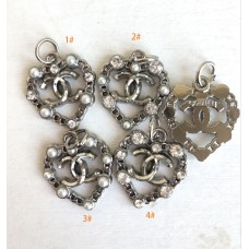 Cu116-  Pendant Charms Heart Buttons Silver Edge White Diamond White Pearl Hollow Style - 0.79"(20mm) - cu116