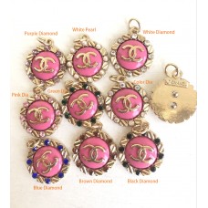 cu149-1 -  Jewel Heart Single Ring Gold Buttons Pink Pendant - 0.87"(22mm) - cu149-1