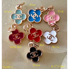 Cu160-2-  Flower Pendant CC Button Small Mini Brand Gold Edge - 0.5"(13mm) - cu160-2
