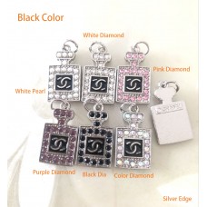 Cu169-1-  Chanel Pendant Jewel Silver Edge Black Chanel Buttons CC Button  - 0.79"(20mm) - cu169-1