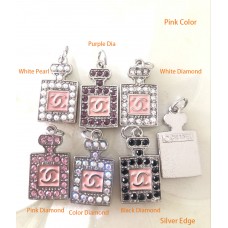 Cu169-3-  Chanel Pendant Jewel Silver Edge Pink Chanel Buttons CC Button  - 0.79"(20mm) - cu169-3