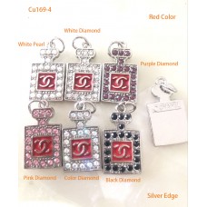 Cu169-4-  Chanel Pendant Jewel Silver Edge Red Chanel Buttons CC Button  - 0.79"(20mm) - cu169-4