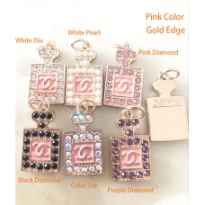 Cu170-3-  Chanel Pendant Jewel Gold Edge Pink Chanel Buttons CC Button  - 0.79"(20mm) - cu170-3