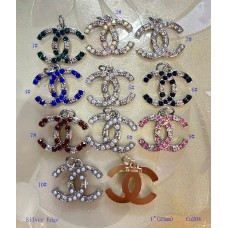 Cu204- Pearl Diamond CC Chanel Charm Buttons Flat Silver Edge - 1"(25mm) - cu204