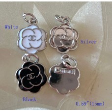Cu206 - Chanel Charm Buttons CC Ring Silver Edge Flower 0.59"(15mm) cu206