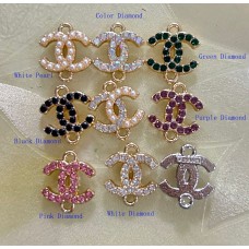 Cu207 - Gold Chanel Pendant Jewel CC Buttons Pearl Sewing Two Holes - 0.55"(14mm) - cu207