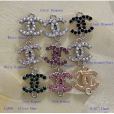 Cu208 - Silver Chanel Pendant Jewel CC Buttons Pearl Sewing Two Holes - 0.55"(14mm) - cu208