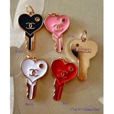 Cu216 - Chanel Charm Key Pendant Buttons CC Ring Gold Edge  1"x0.67"(26mmx17mm) cu216