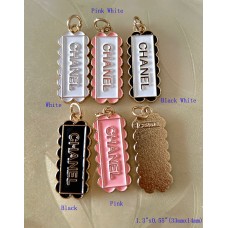 Chanel Charm Pendant Long Buttons CC Ring Gold Edge  1.3"x0.55"(33mmx14mm) cu222