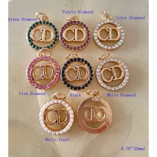 CD Pendant cd Charm Jewel Buttons Pearl Luxury Jewelry Sewing Ring Gold Edge - 0.79"(20mm) - cu228
