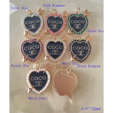 Coco Pendant Chanel Charm Heart Arrow Buttons Pearl Luxury Jewelry Black Gold Edge - 0.87"(22mm) - cu229