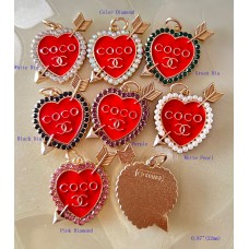 Coco Pendant Chanel Charm Heart Arrow Buttons Pearl Luxury Jewelry Red Gold Edge - 0.87"(22mm) - cu230