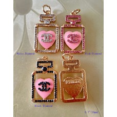 CC Pendant Chanel Charm Hollow Buttons Diamond Luxury Jewelry Pink Heart Gold Edge - 0.7"(18mm) - cu238