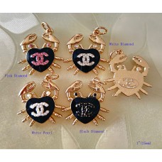 CC Pendant Chanel Charm Crab Heart Buttons Diamond Luxury Jewelry Black Gold Edge - 1"(25mm) - cu239