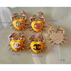 CC Pendant Chanel Charm Crab Heart Buttons Diamond Luxury Jewelry Yellow Gold Edge - 1"(25mm) - cu240