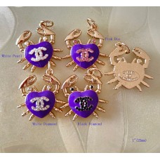 CC Pendant Chanel Charm Crab Heart Buttons Diamond Luxury Jewelry Purple Gold Edge - 1"(25mm) - cu241