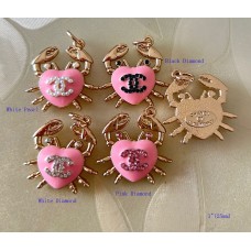 CC Pendant Chanel Charm Crab Heart Buttons Diamond Luxury Jewelry Pink Gold Edge - 1"(25mm) - cu244