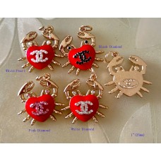 CC Pendant Chanel Charm Crab Heart Buttons Diamond Luxury Jewelry Red Gold Edge - 1"(25mm) - cu245