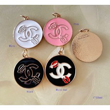 Chanel Charm Pendant Round Buttons CC Ring Gold Edge  1"(25mm) cu247