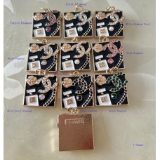 CC Pendant Chanel Charm Square Buttons Diamond Luxury Jewelry Black Gold Edge - 1"(25mm) - cu257