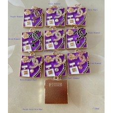 CC Pendant Chanel Charm Square Buttons Diamond Luxury Jewelry Purple Gold Edge - 1"(25mm) - cu258