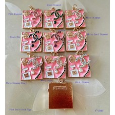 CC Pendant Chanel Charm Square Buttons Diamond Luxury Jewelry Pink Gold Edge - 1"(25mm) - cu261
