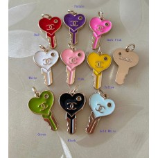 Chanel Charm Key Pendant Buttons CC Ring Gold Edge  1"x0.67"(26mmx17mm) cu283