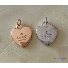 GC Charm Pendant Gucci Buttons Heart Ring Silver Gold Edge Made in Italy 0.7"(20mm) cu292
