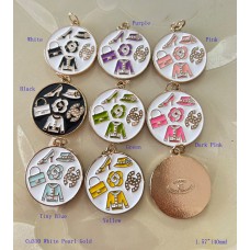 CC Pendant Chanel Charm Buttons Luxury Round White Pearl Jewelry Gold Edge - 1.57"(40mm) - cu310