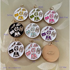 CC Pendant Chanel Charm Buttons Luxury Round White Diamond Jewelry Gold Edge - 1.57"(40mm) - cu311