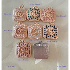 GG Pendant Gucci Charm Buttons Diamond Luxury Jewelry Gold Edge - 0.79"(20mm) - cu323