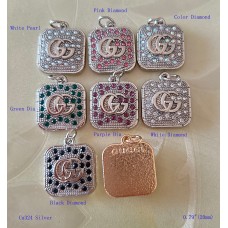 GG Pendant Gucci Charm Buttons Diamond Luxury Jewelry Silver Edge - 0.79"(20mm) - cu324