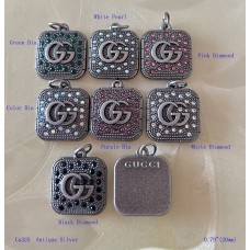 GG Pendant Gucci Charm Buttons Diamond Luxury Jewelry Antique Silver Edge - 0.79"(20mm) - cu325