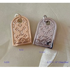 LV Charm Pendant Louis Vuitton Buttons Long Ring Silver Gold Edge 0.75"x1.18"(19mmx30mm) cu329