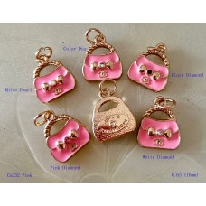 Chanel Pendant CC Charm Bag Buttons Diamond Luxury Jewelry Pink Gold Edge - 0.63"(16mm) - cu332