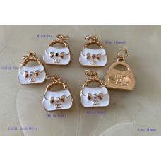Chanel Pendant CC Charm Bag Buttons Diamond Luxury Jewelry White Gold Edge - 0.63"(16mm) - cu333