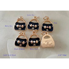 Chanel Pendant CC Charm Bag Buttons Diamond Luxury Jewelry Black Gold Edge - 0.63"(16mm) - cu334