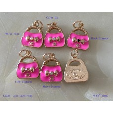 Chanel Pendant CC Charm Bag Buttons Diamond Luxury Jewelry Dark Pink Gold Edge - 0.63"(16mm) - cu335