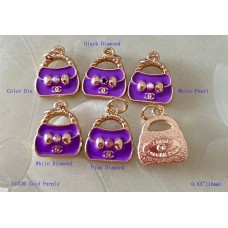 Chanel Pendant CC Charm Bag Buttons Diamond Luxury Jewelry Purple Gold Edge - 0.63"(16mm) - cu336