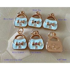 Chanel Pendant CC Charm Bag Buttons Diamond Luxury Jewelry Tiny Blue Gold Edge - 0.63"(16mm) - cu338
