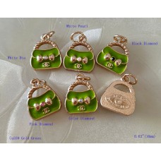 Chanel Pendant CC Charm Bag Buttons Diamond Luxury Jewelry Green Gold Edge - 0.63"(16mm) - cu339