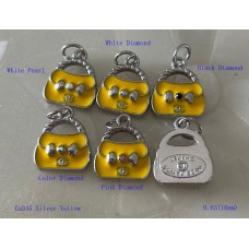 Chanel Pendant CC Charm Bag Buttons Diamond Luxury Jewelry Yellow Silver Edge - 0.63"(16mm) - cu345