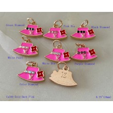 LV Pendant Louis Vuitton Charm Bag Buttons Diamond Luxury Jewelry Dark Pink Gold Edge - 0.75"(19mm) - cu349