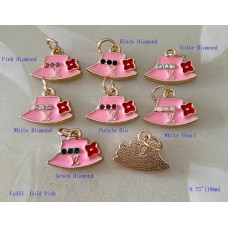 LV Pendant Charm Bag Buttons Diamond Luxury Jewelry Pink Gold Edge - 0.75"(19mm) - cu351
