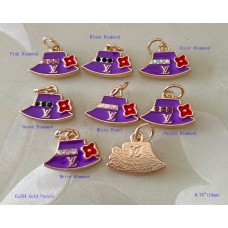 LV Pendant Charm Bag Buttons Diamond Luxury Jewelry Purple Gold Edge - 0.75"(19mm) - cu354